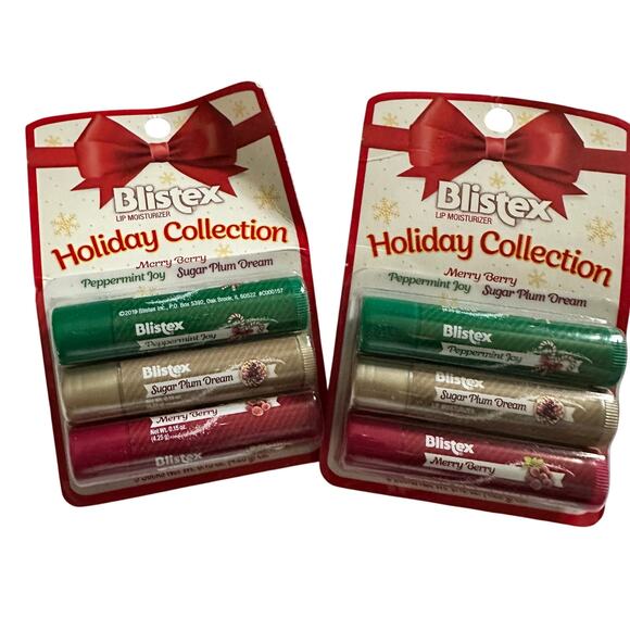 2x Blistex Holiday Collection Lip Balm Merry Berry Peppermint Joy Sugar Plum NEW - Picture 1 of 8